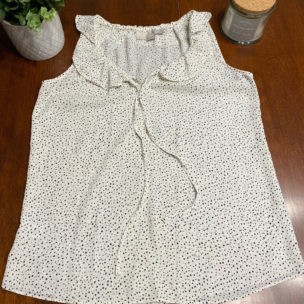 Ann Taylor LOFT cream polka dot blouse